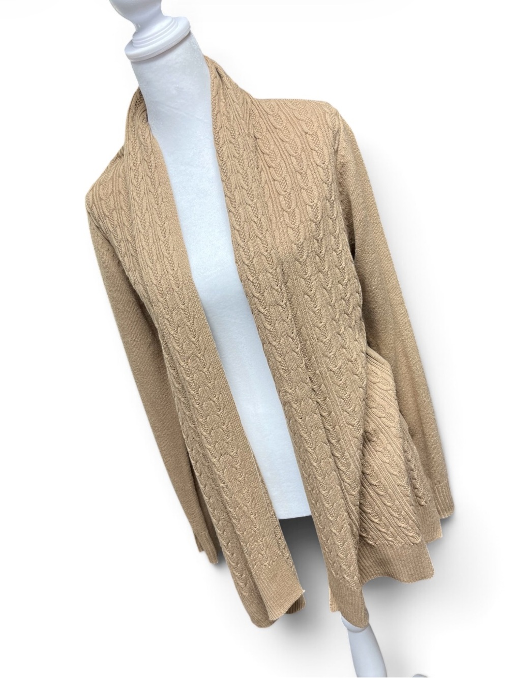 89th & Madison Beige Cable-Knit Open Front Women's Size Medium Cardigan